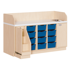 Wickelkommode, vierreihig zuzüglich Waschbecken B/H/T: 179x113x71,5 cm, Ausziehbarer Aufstieg links, 12 Boxen und Waschbecken rechts-image