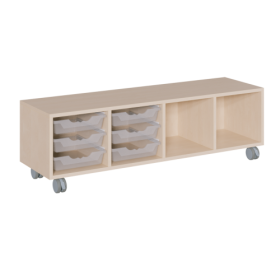 fahrbares Regal in Korpusbauweise B/H/T: 139x42,5x40 cm, in 4 Reihen 6 flache ErgoTray-Boxen und 2 Fächer-image