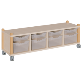 fahrbares Regal in Stollenbauweise B/T: 143,3x40 cm, 4reihig in 3 verschiedenen Höhen, unterschiedlich hohe ErgoTray-Boxen-image