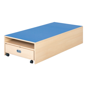 Rechteck-Podest mit Auszugsbett, Linoleum-Deckplatte B/T: 150x70 cm, Höhe wählbar, Auszugsbett für Liegepolster-image